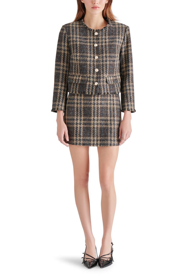 Tweed Miniskirt, Alternate, color, BROWN