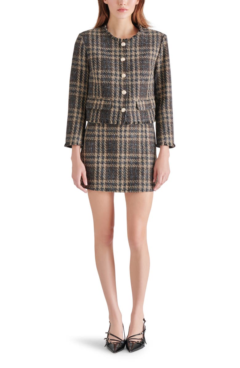 Steve Madden Tweed Miniskirt, Alternate, color, Brown