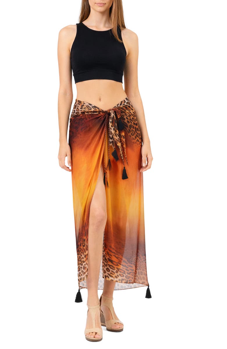 RANEES Animal Print Long Sarong, Main, color, Orange