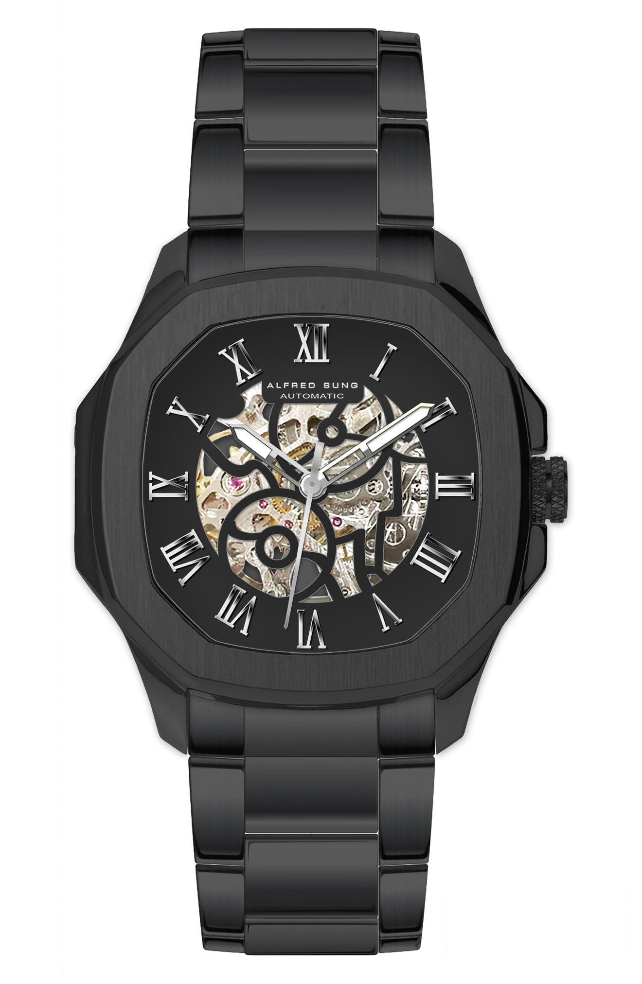 Alfred Sung Skeleton Dial Automatic Bracelet Watch, 42mm