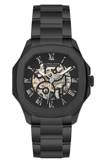 Alfred Sung Skeleton Dial Automatic Bracelet Watch, 42mm In Black