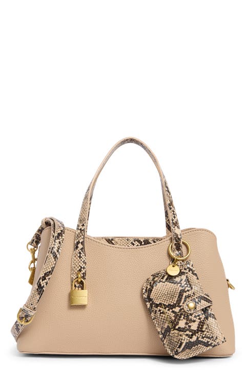 Gemma Faux Leather Satchel with Snake Embossed Trim