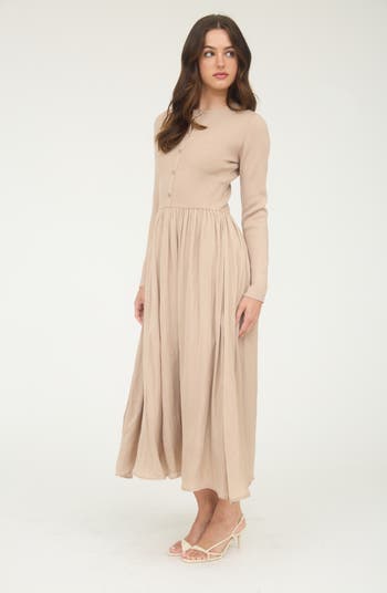 Mixed Media Long Sleeve Maxi Dress
