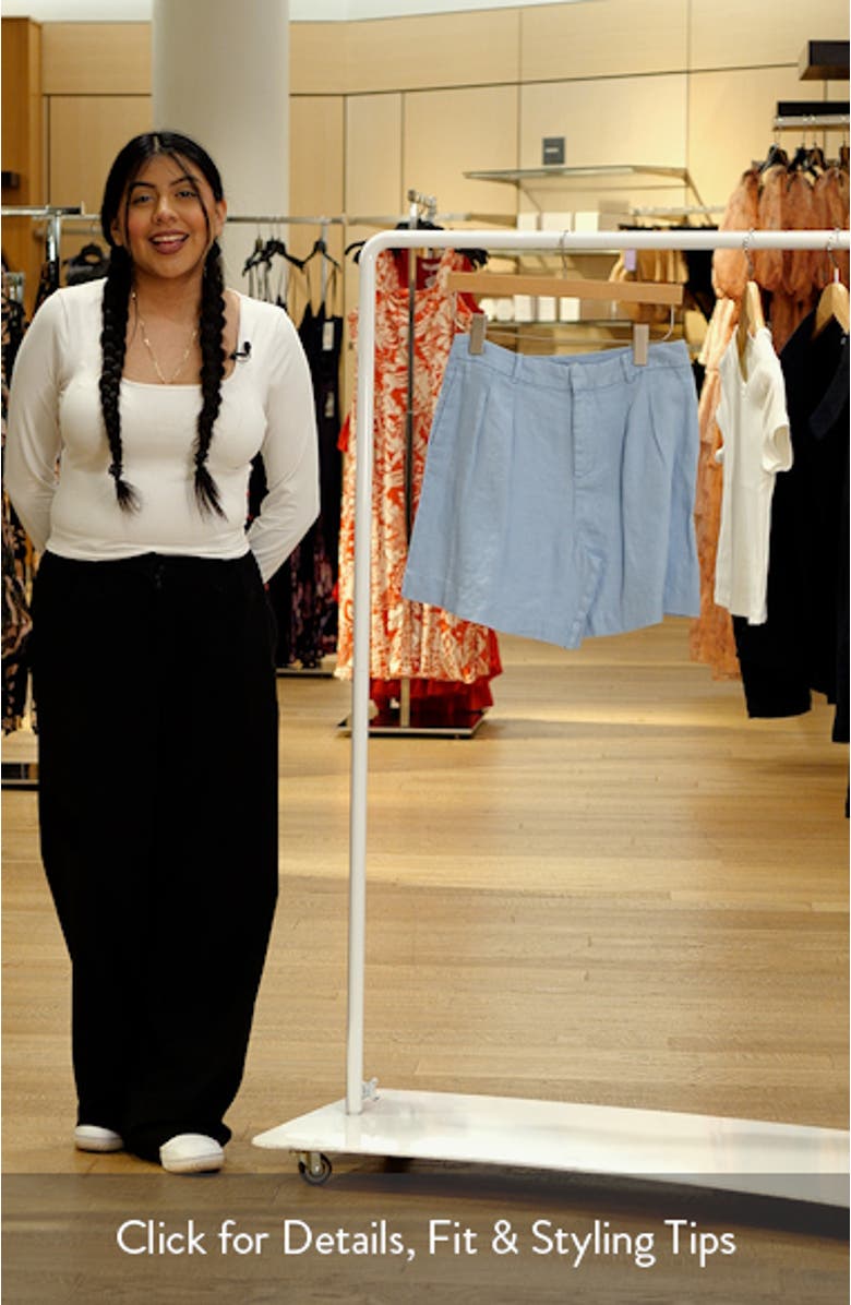 Pleated High Waist Linen Shorts, sales video thumbnail