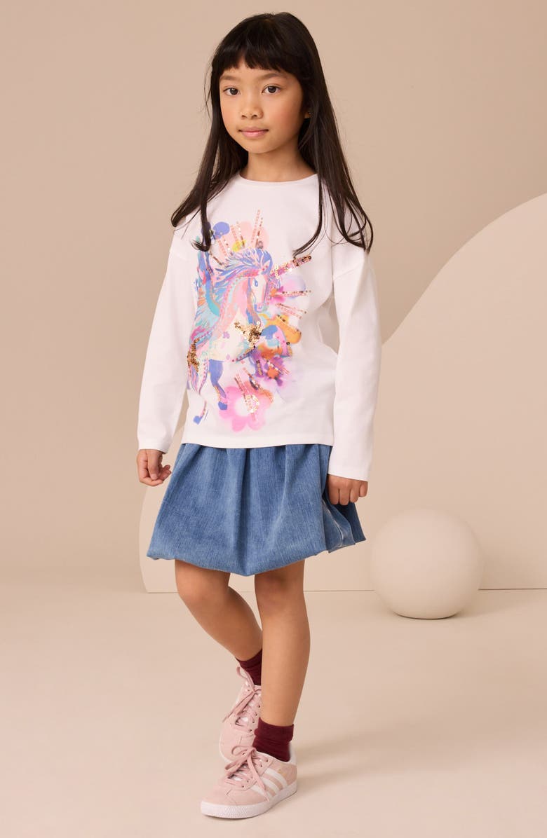NEXT Kids' Unicorn Long Sleeve Cotton Graphic T-Shirt, Alternate, color, White