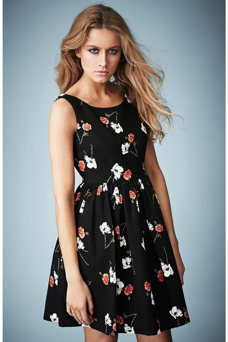 Kate Moss for Topshop Pansy Waffle Dress, Main, color, BLACK