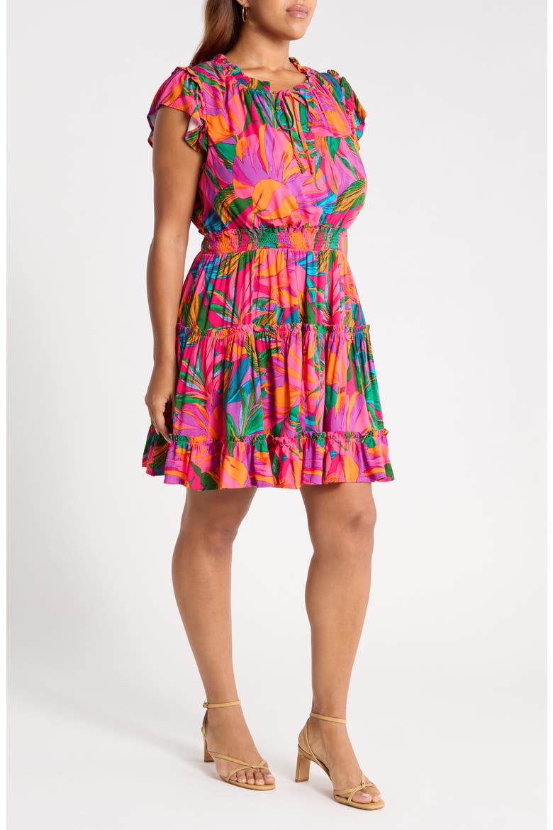 Beal Toledo Tropical Tiered Dress, Alternate, color, GREEN ORANGE MULTI