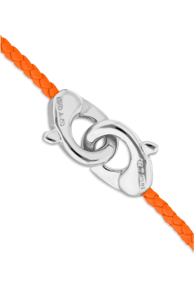 UNODE50 Orange leather strap with sterling silver-plated interlocking carabiner detail, Alternate, color, Silver