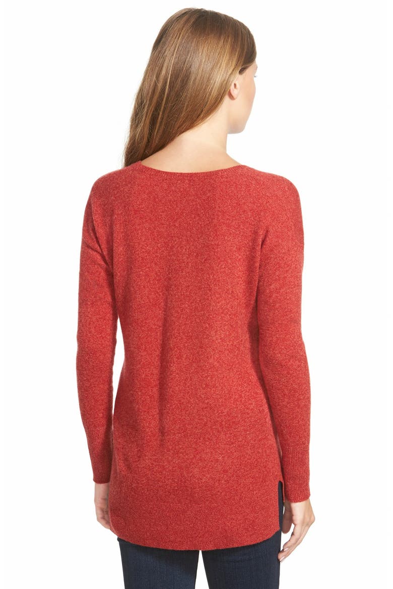V-Neck Lightweight Cashmere Sweater, Alternate, color, RED- ORANGE MARL