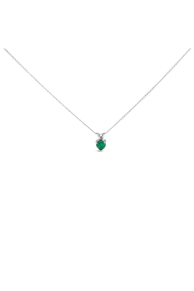 14K Gold 5X5 MM Heart Shaped Gemstone Solitaire Pendant Necklace, Main, color, Green Emerald | White