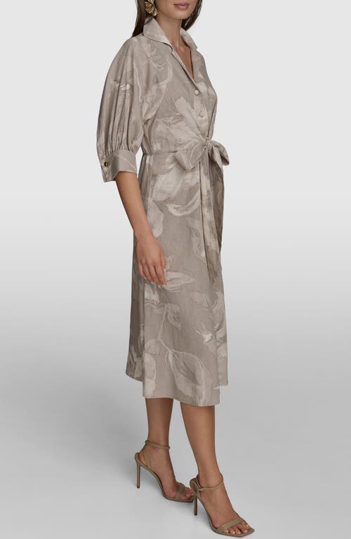 DONNA KARAN DONNA KARAN NEW YORK ABSTRACT FLORAL LINEN BLEND MIDI DRESS 
