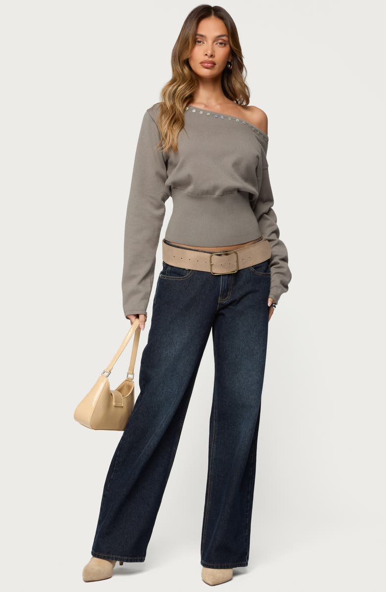 EDIKTED Carmela Iridescent Button Off the Shoulder Sweater, Alternate, color, 