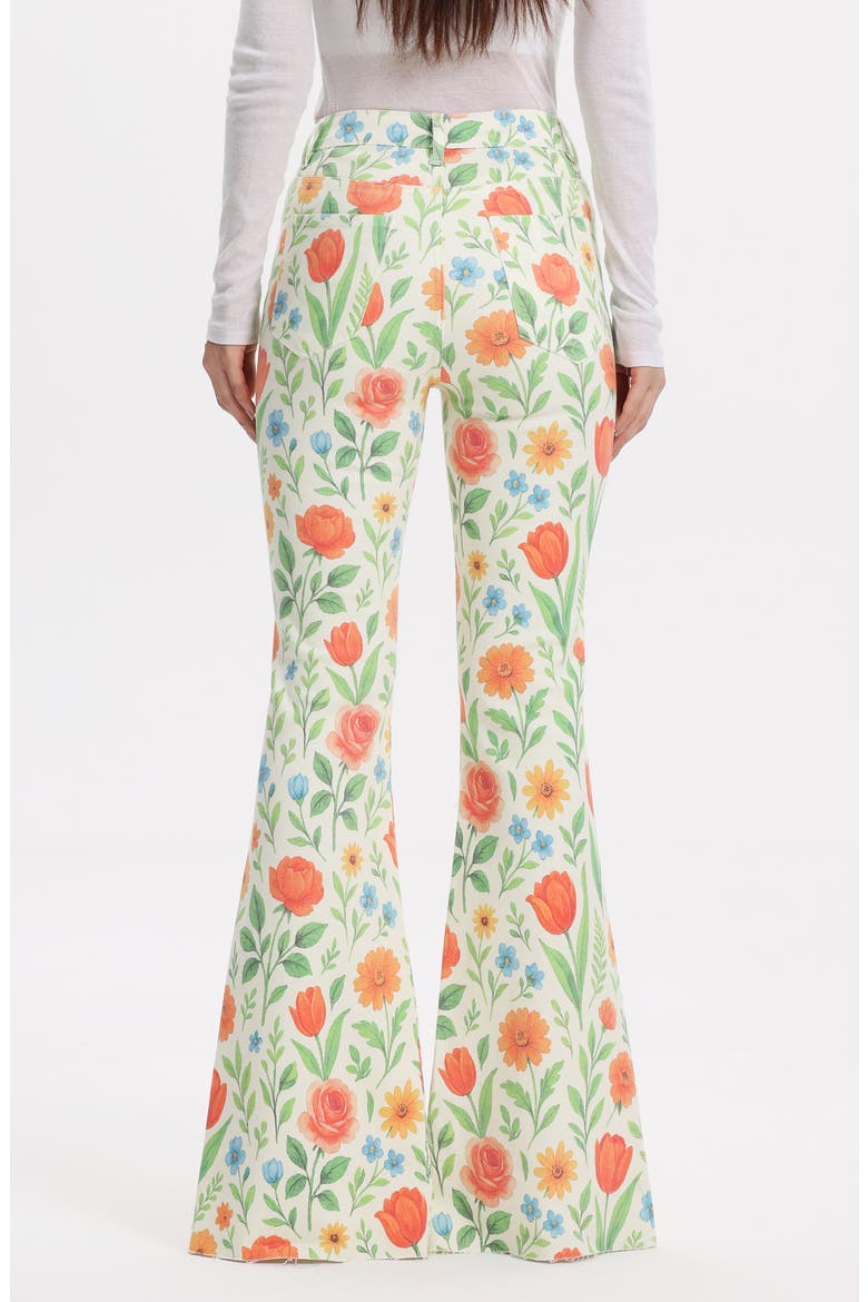 Floral High Waist Slit Hem Flare Jeans, Alternate, color, WILD BLOOM WHISPER