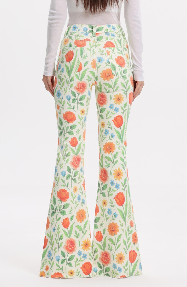 Bayeas Floral High Waist Slit Hem Flare Jeans, Alternate, color, Wild Bloom Whisper