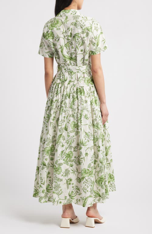 Zoe And Claire Floral Tiered Cotton Shirtdress In Green Multi