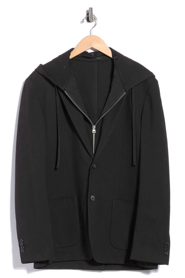Solid Stretch Hoodie Blazer, Main, color, BLACK