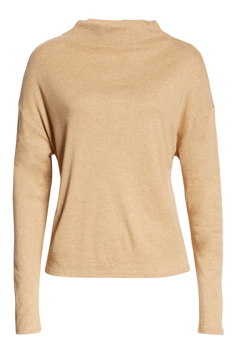 Funnel Neck Drop Shoulder Sweater, Alternate, color, HEATHER HAZEL