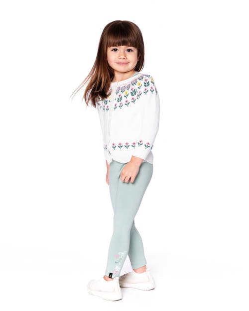 Deux Par Deux Organic Cotton Jersey Leggings With Floral Detail In Green