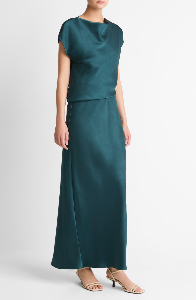 Vince Draped Cowl Neck Cap Sleeve Midi Dress, Alternate, color, Juniper