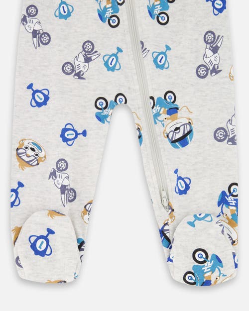 Deux Par Deux One-piece Organic Cotton Pajama Monkey In Blue