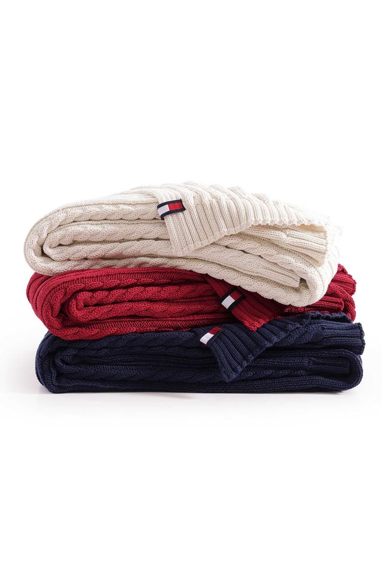 Tommy Hilfiger Cable Knit Throw, Alternate, color, Navy Blue