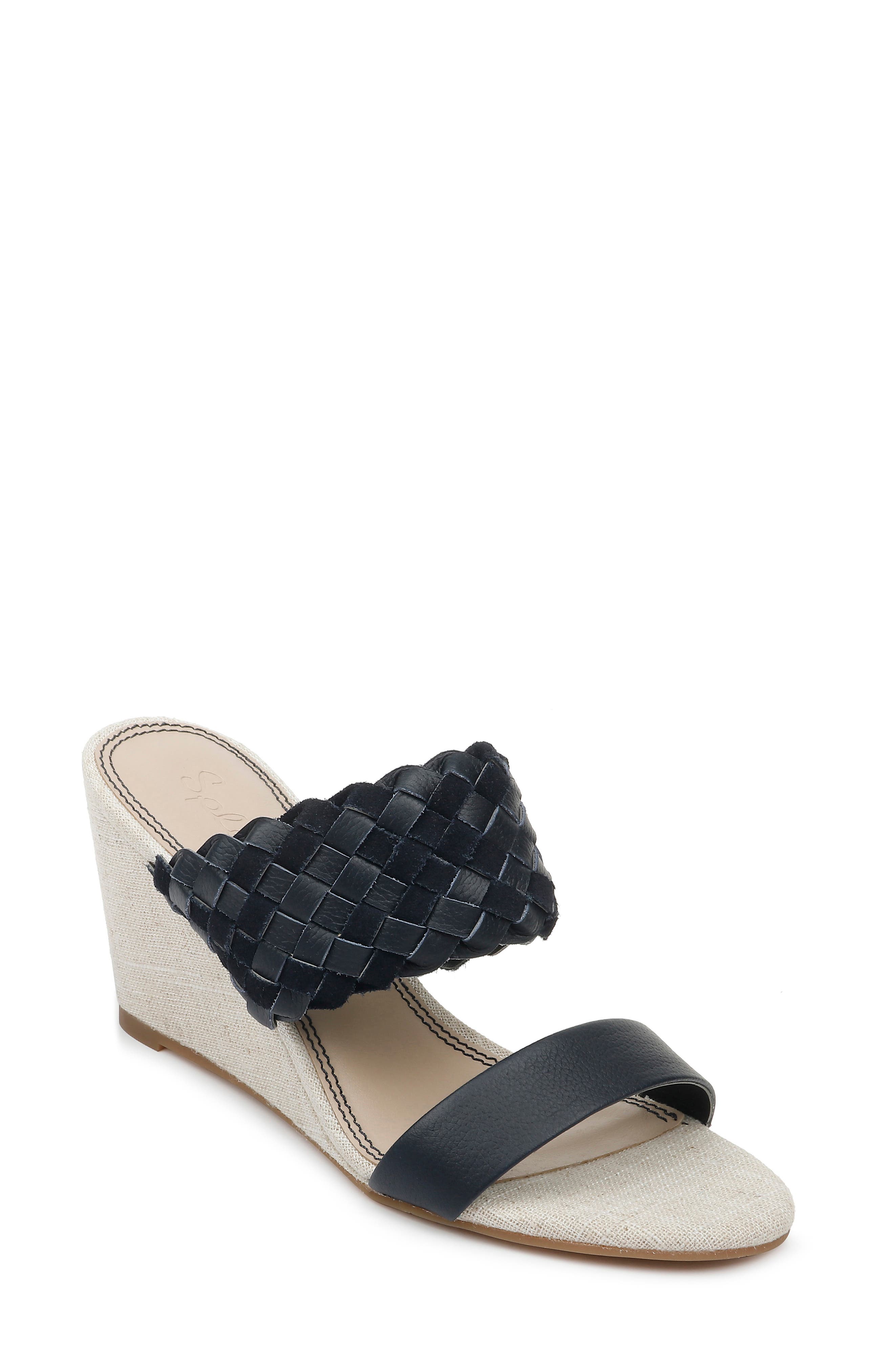 Maggie Wedge Slide Sandal, Main, color, NAVY LEATHER