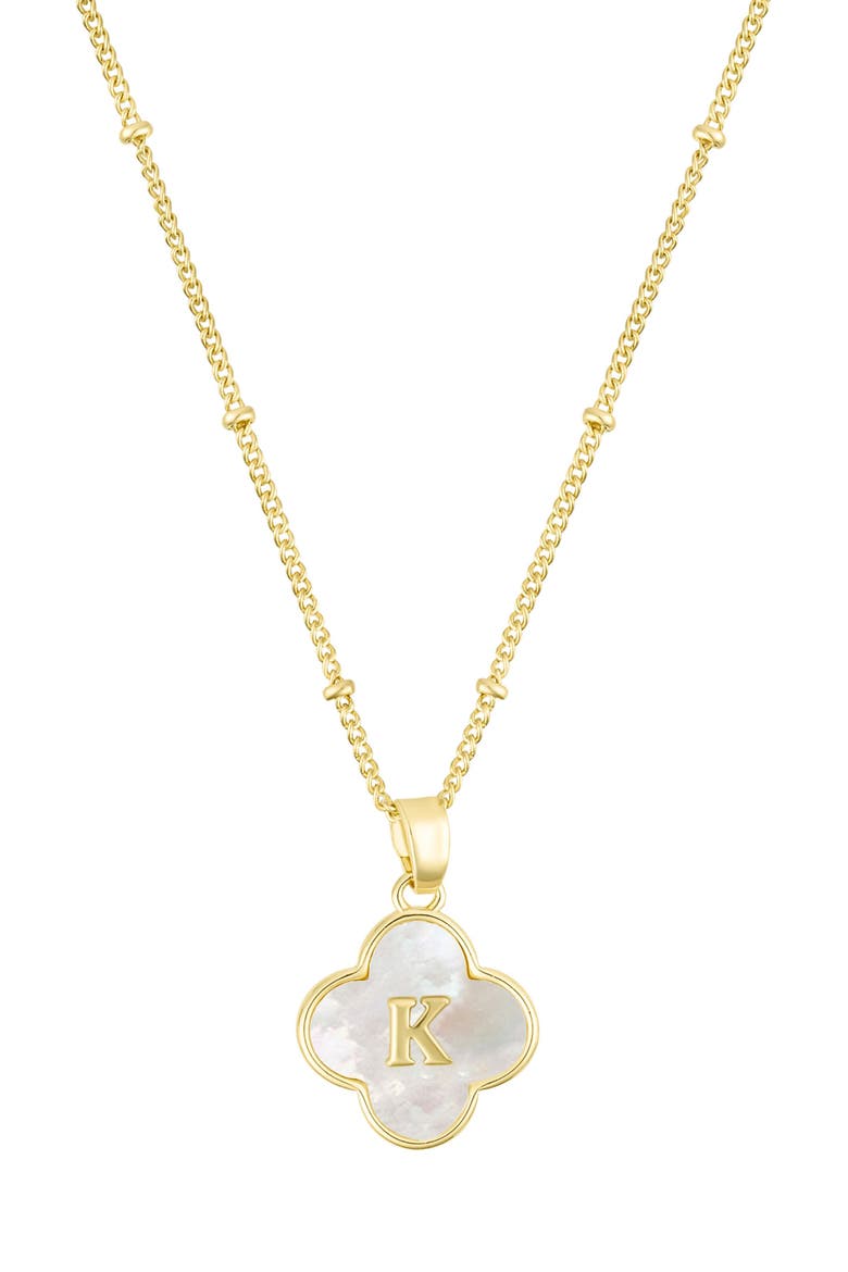 Mother-of-Pearl Clover Initial Pendant Necklace, Main, color, WHITE-K