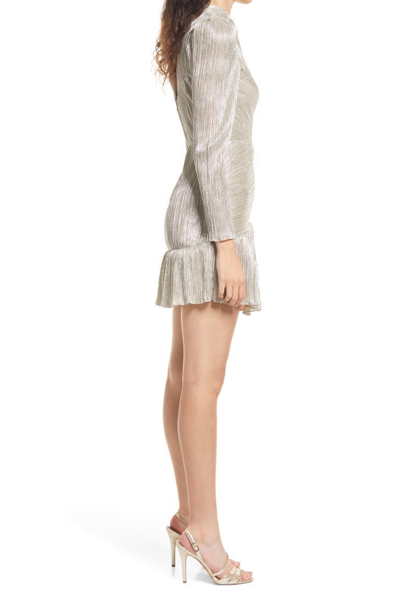 Saydee Metallic Long Sleeve Minidress, Alternate, color, PLATINUM
