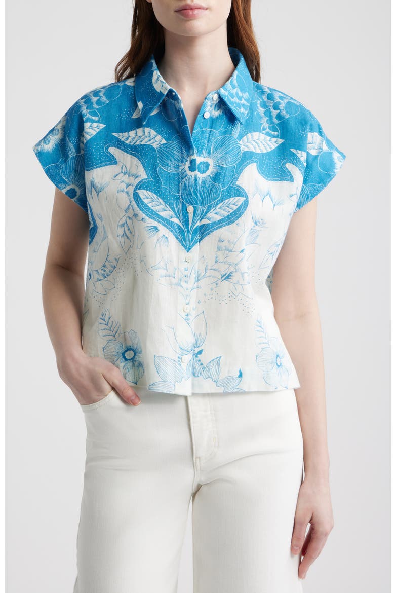 Simone Cotton & Linen Button-Up Shirt, Main, color, CELESTIA PRINT