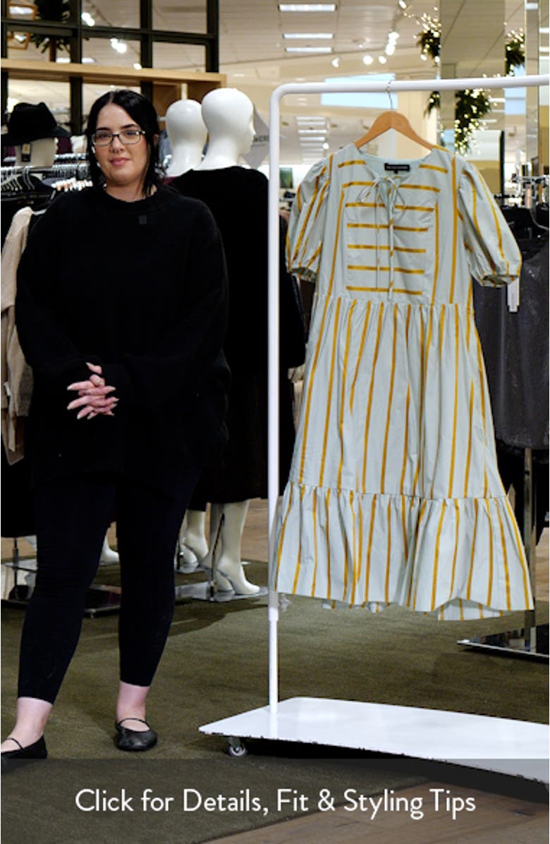 Stripe Puff Sleeve Midi Dress, sales video thumbnail