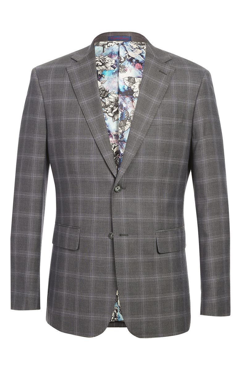 English Laundry Plaid Trim Fit Notch Lapel Two-Piece Suit, Alternate, color, Gray