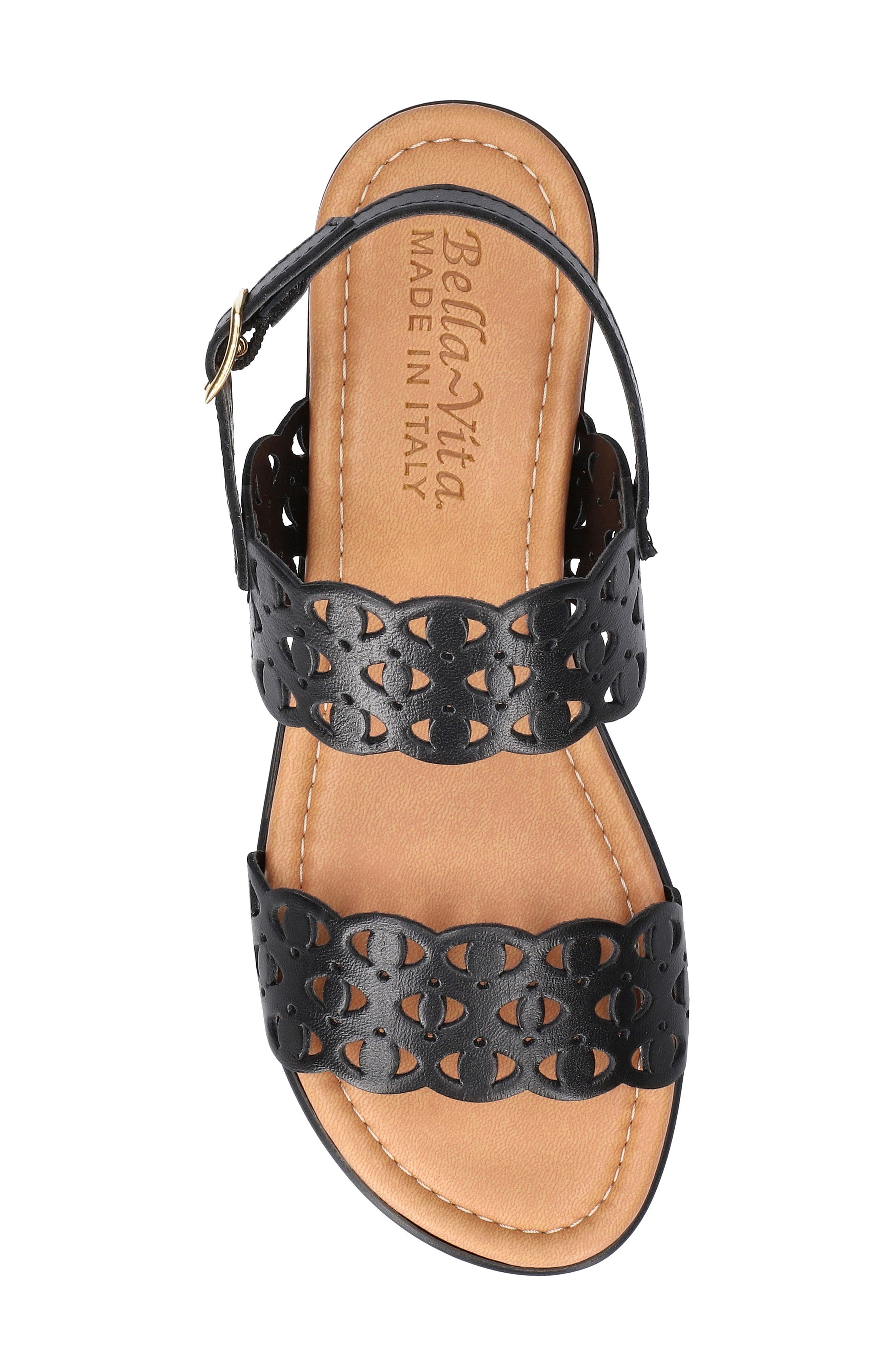 Bella Vita Zoe Italy Perforated Sandal, Alternate, color, Black Italian Leather