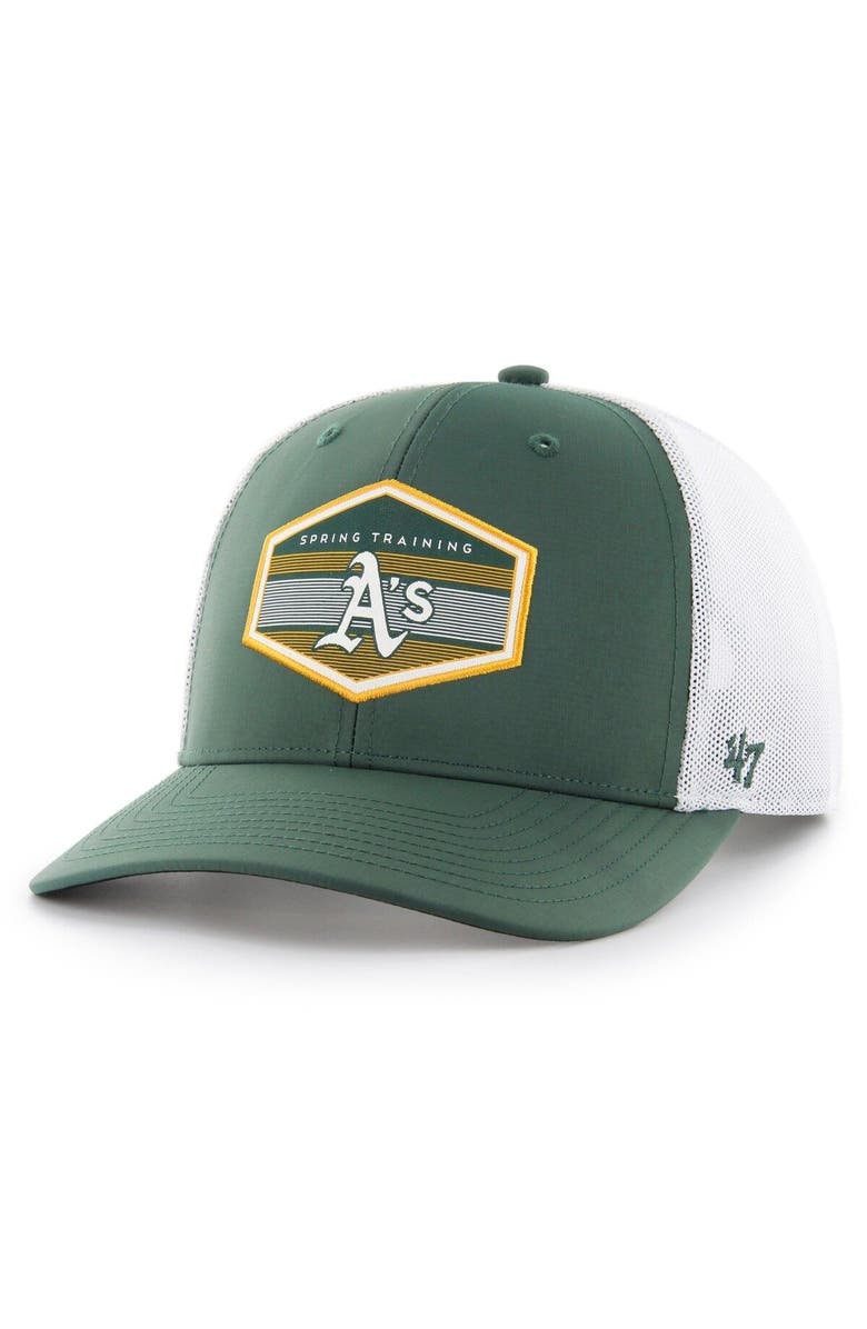 '47 Men's '47 Green/White Oakland Athletics Spring Training Burgess Trucker Adjustable Hat, Main, color, Green
