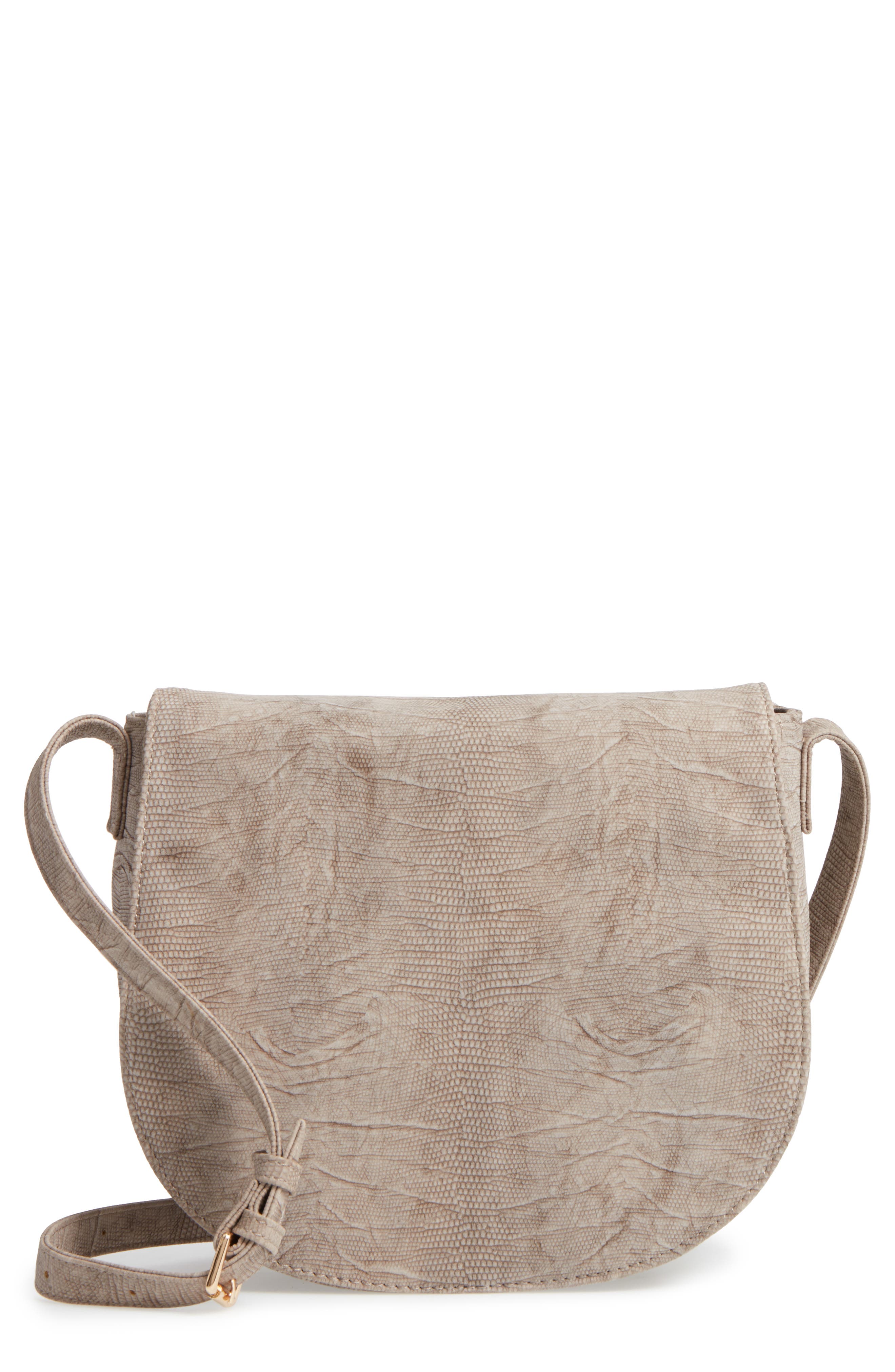 Livvy Faux Leather Crossbody Saddle Bag, Main, color, TAUPE