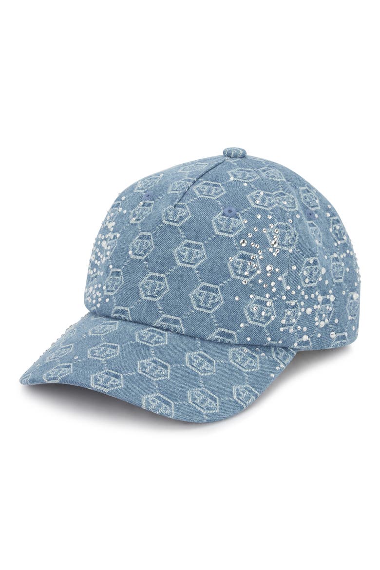 Denim Baseball Cap Monogram Strass Unisex, Main, color, lightblue