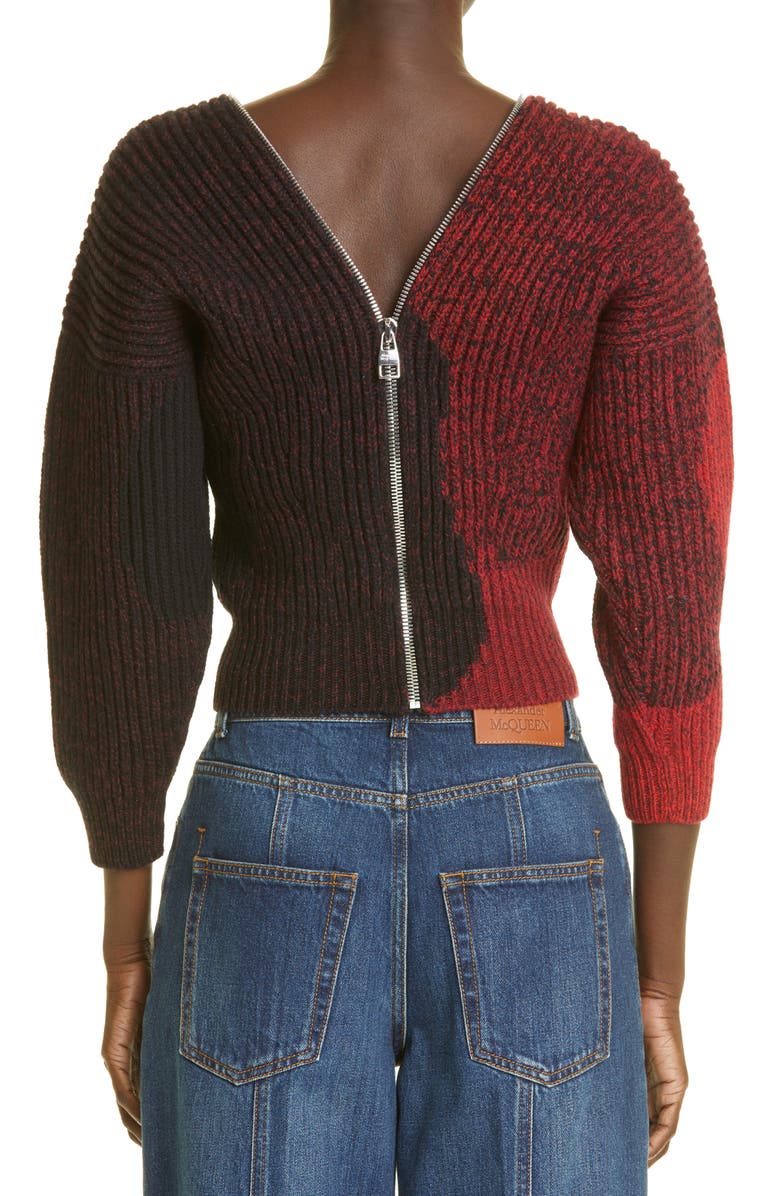 McQueen Alexander McQueen Anemone Intarsia Rib Wool Zip Sweater, Alternate, color,