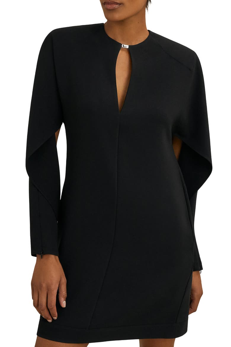 Lula Sheer Back Detail Long Sleeve Dress, Main, color, BLACK