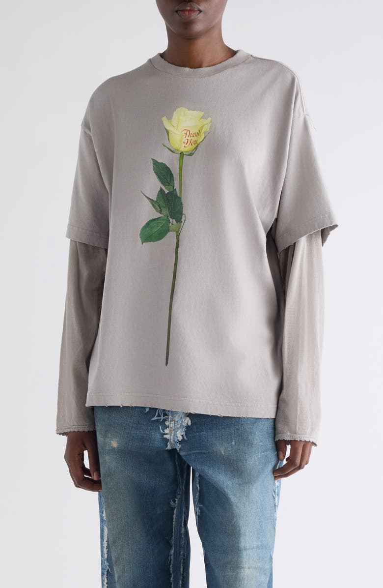 Acne Studios Layered Distressed Long Sleeve Organic Cotton Graphic T-Shirt, Main, color, 