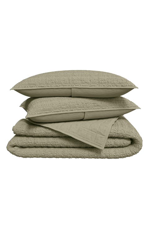 Reversible Honeycomb Waffle Cotton Quilt & Sham Set