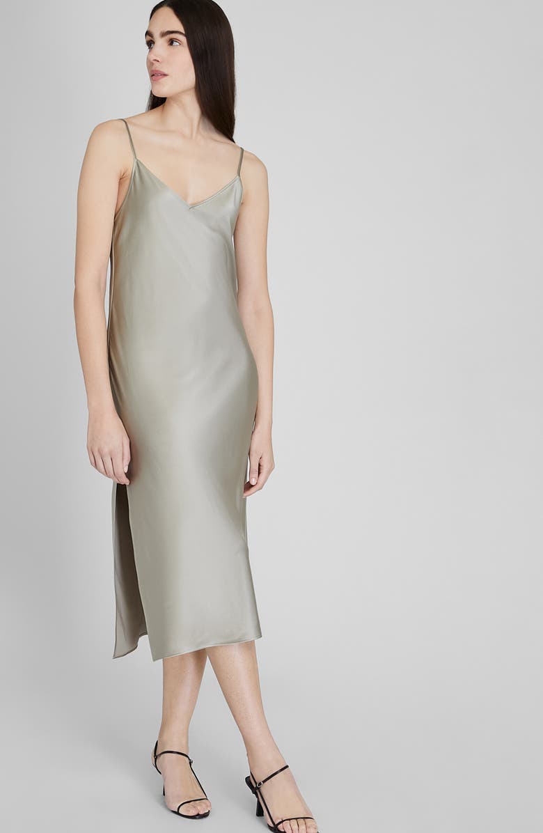Club Monaco Silk Charmeuse Midi Slipdress, Alternate, color,