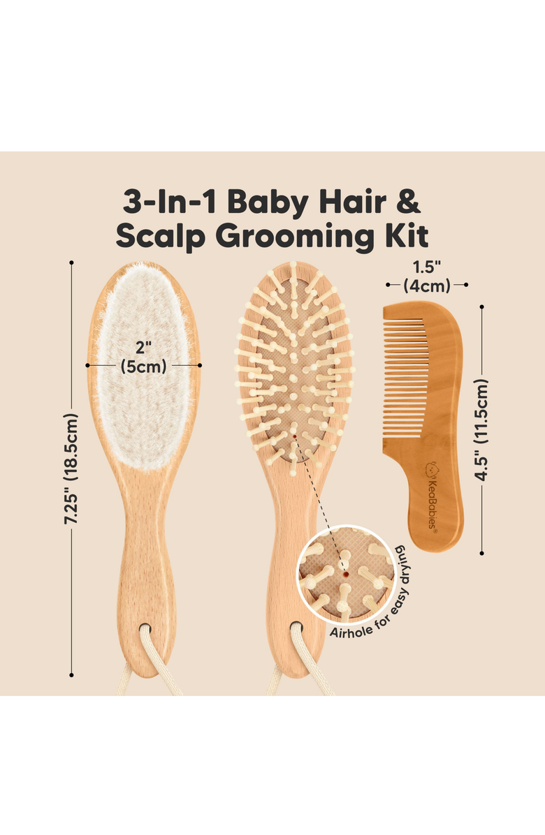 KeaBabies Baby Hair Brush and Comb Set, Alternate, color, Walnut