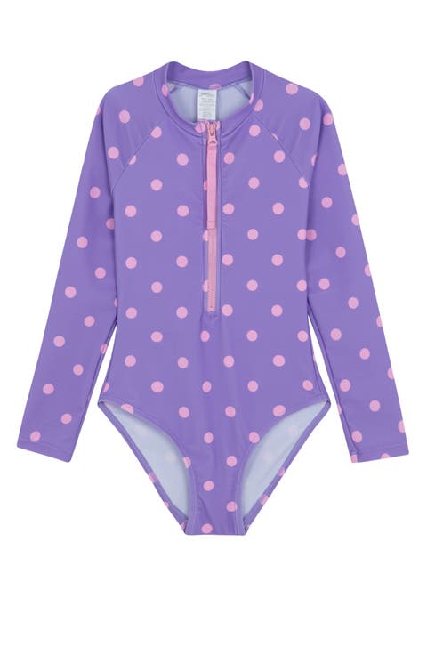 Dot Dot Dot Long Sleeve Zip Front One Piece