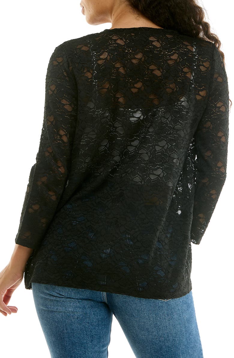 Nina Leonard Lace Three-Quarter Sleeve Bolero, Alternate, color, Black