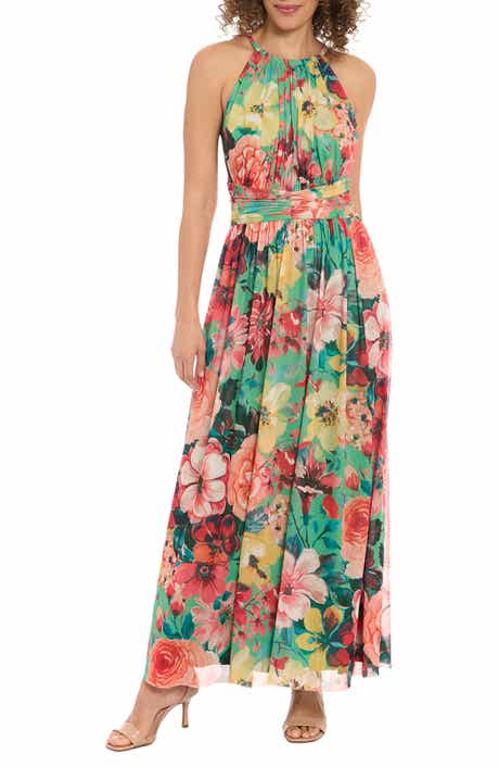 London Times Floral Mesh Maxi Dress
