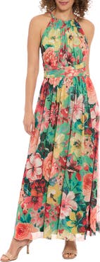 London Times Floral Mesh Maxi Dress