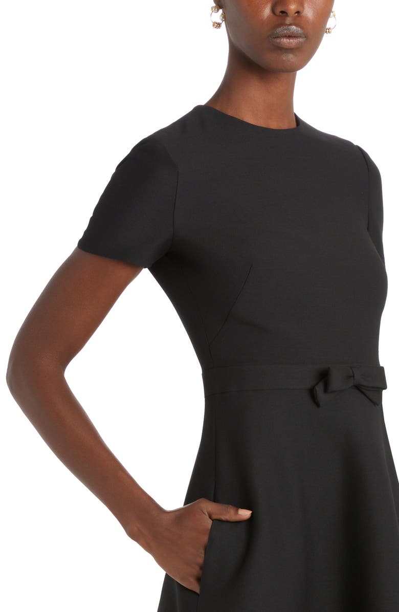 Valentino Garavani Bow Detail Virgin Wool & Silk A-Line Dress, Alternate, color,