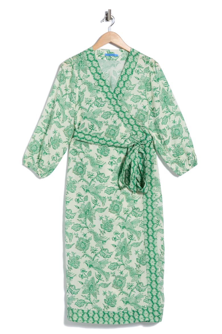 Alana Midi Wrap Dress, Alternate, color, CREAM/ LIME