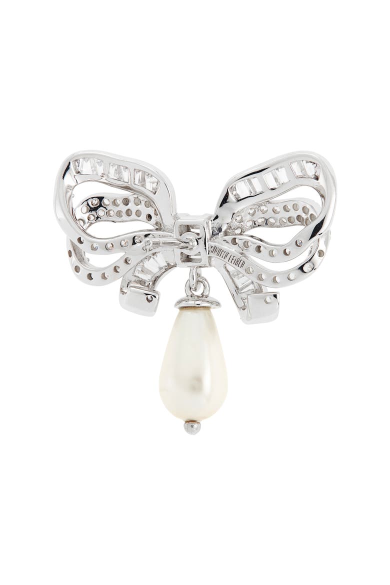 Imitation Pearl Drop Pavé Bow Earrings, Alternate, color, GOLD/ CLEAR