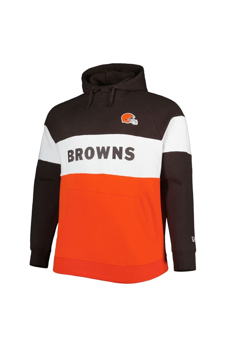 New Era Men's New Era Brown/Orange Cleveland Browns Big & Tall Current Team Colorblock Fleece Raglan Pullover Hoodie, Alternate, color, Orange