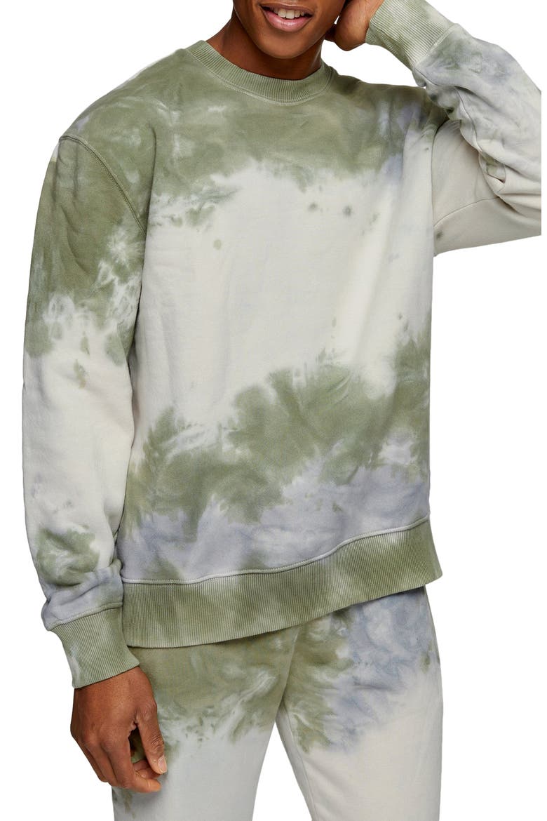 Tie Dye Crewneck Sweatshirt, Main, color, GREEN MULTI